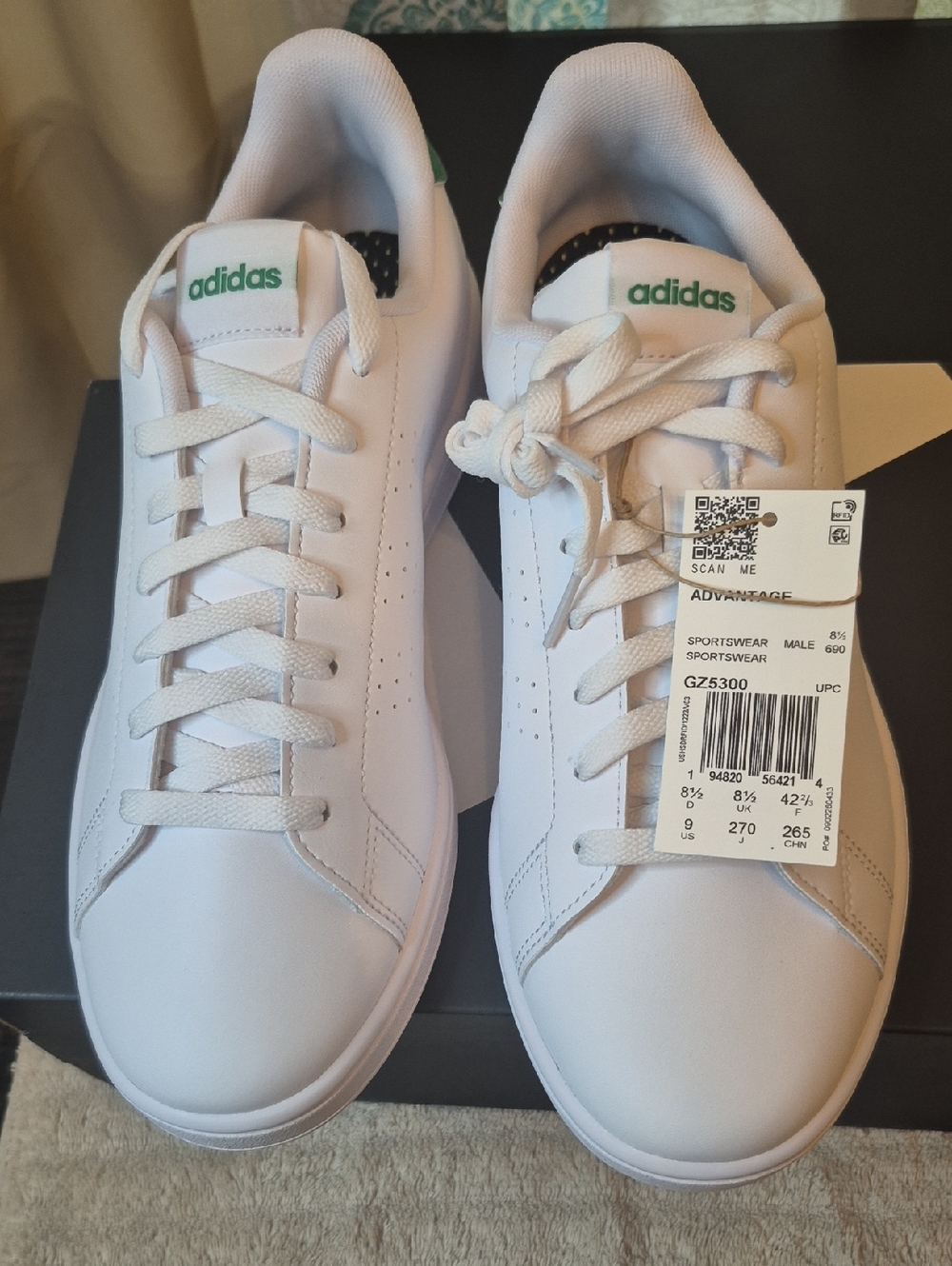 adidas White Sneakers with Green Logo Accents